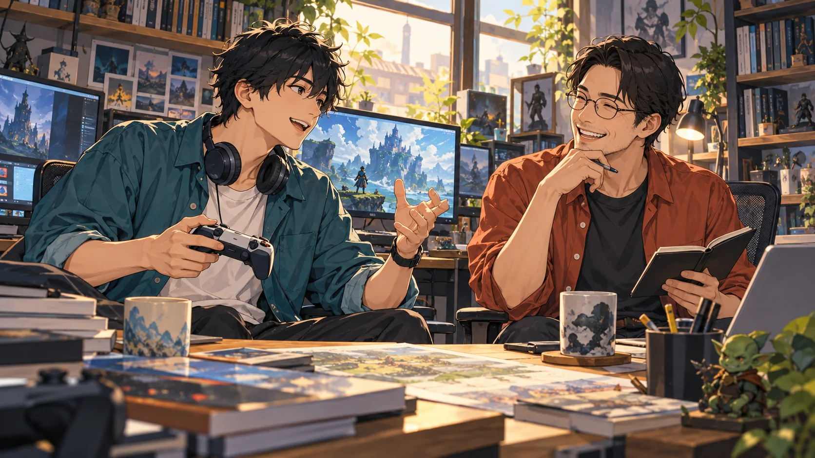 ゲームや映画の話題で盛り上がる、2人の編集ナビゲーターを描いた架空の編集室