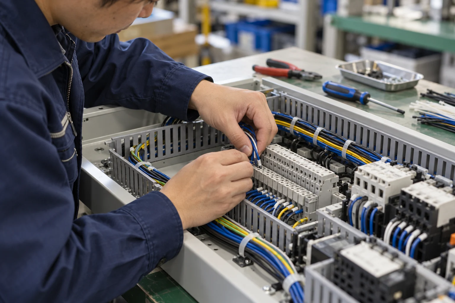 産業用装置の配線作業を表したイメージ画像