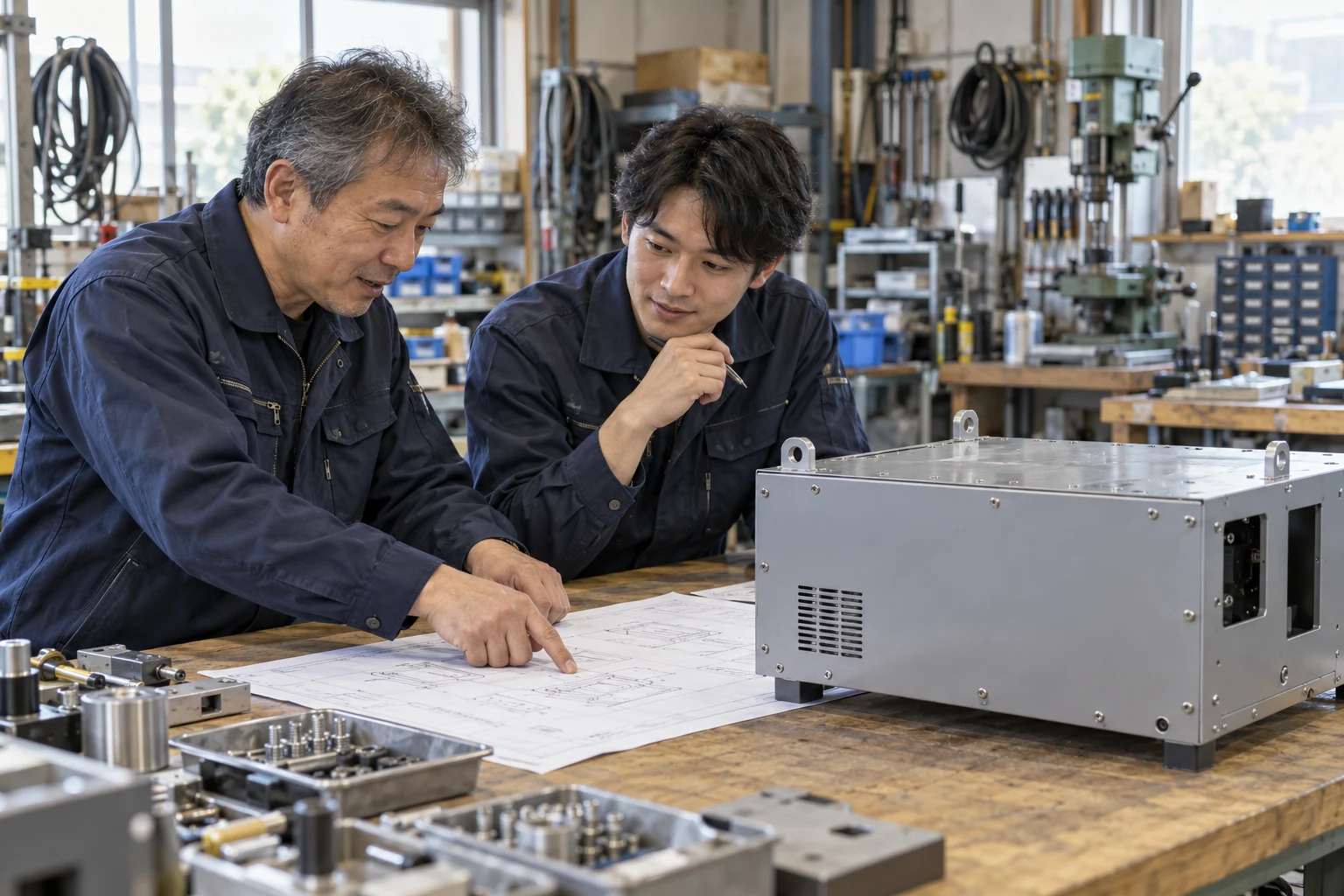 図面を確認する作業風景を表したイメージ画像